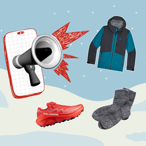 Outside gear gift hotline announcement showing a megaphone on a light blue background