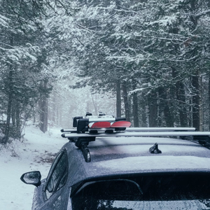 ski rack on car in winter
