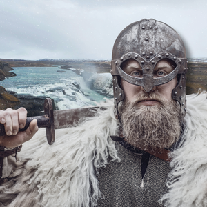 nordic recovery viking on a a background of iceland