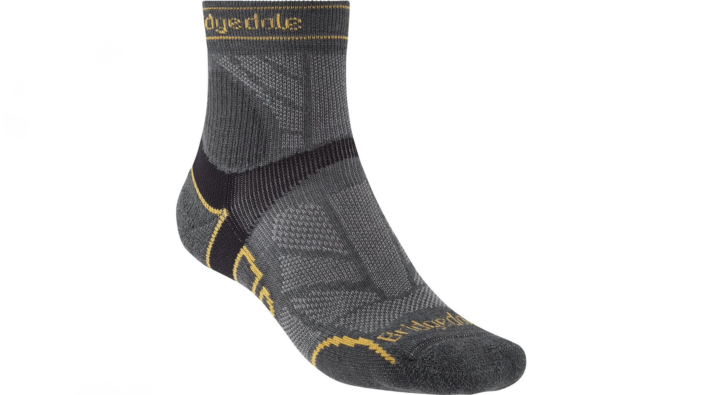Bridgedale Trail Run Lightweight T2 running socks black on white background.