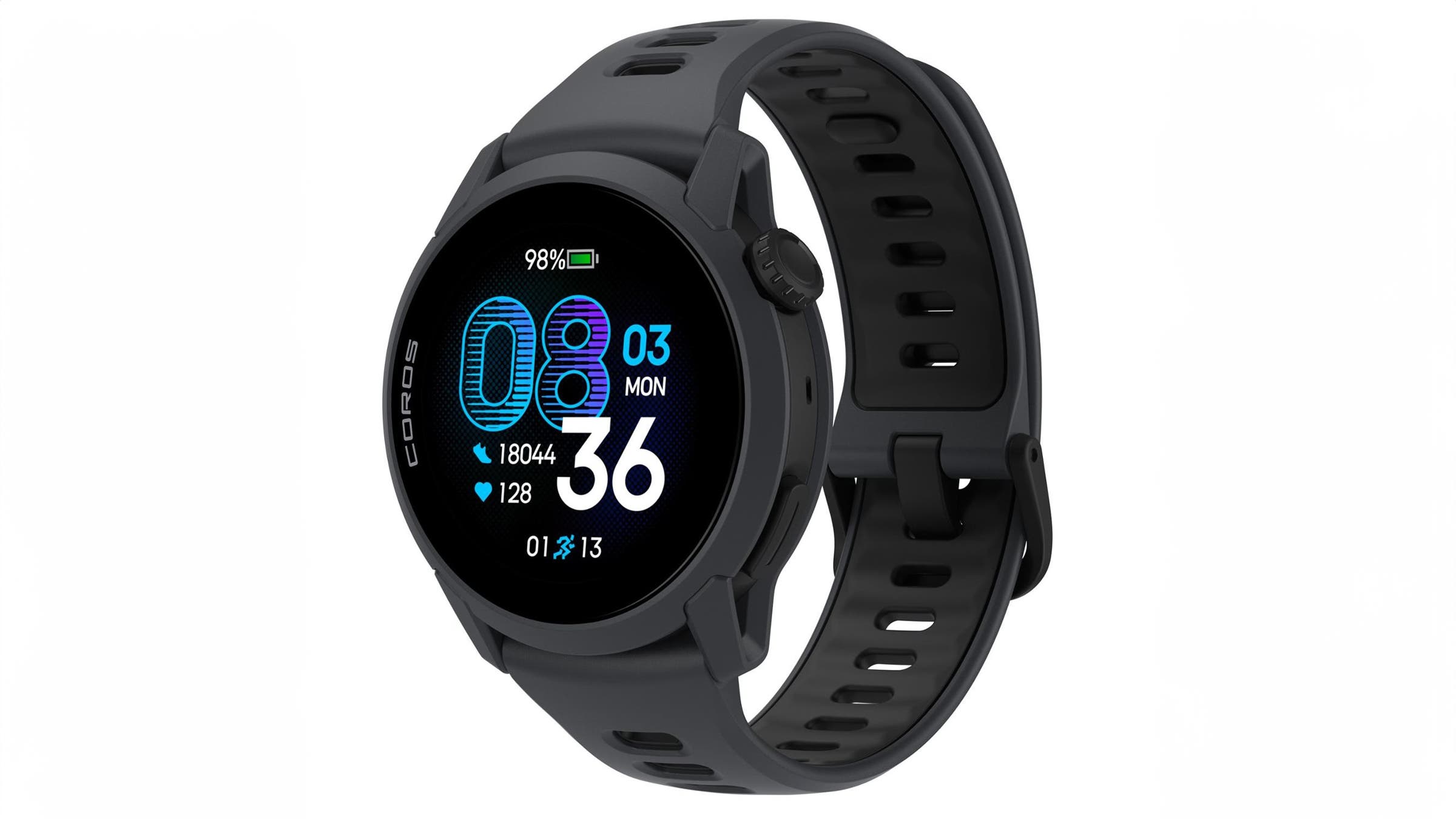 Coros Pace 4 black smart watch on white background