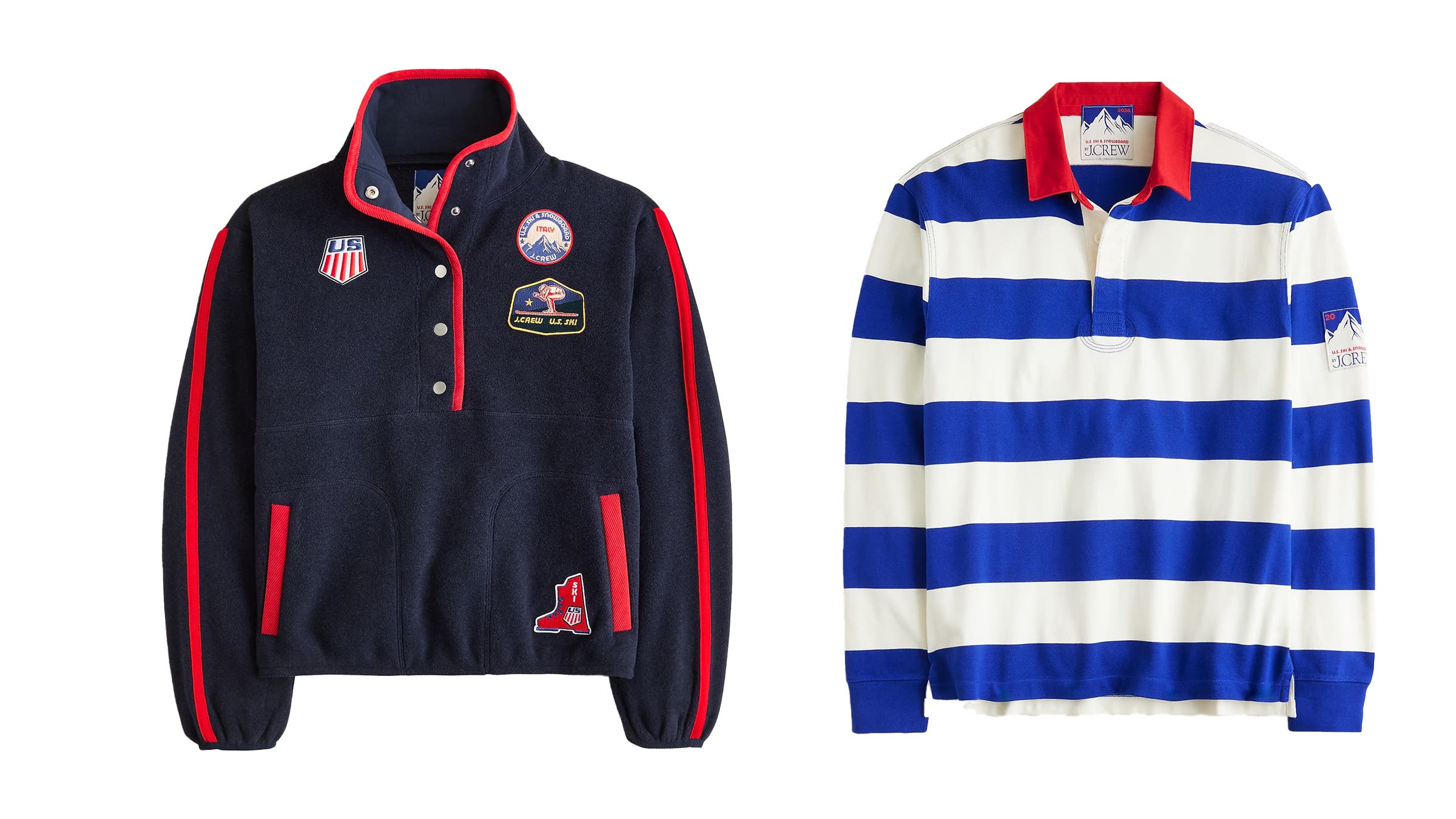 J.Crew U.S. Snowboard and Ski team apparel for U.S. Winter Olympics on white background.