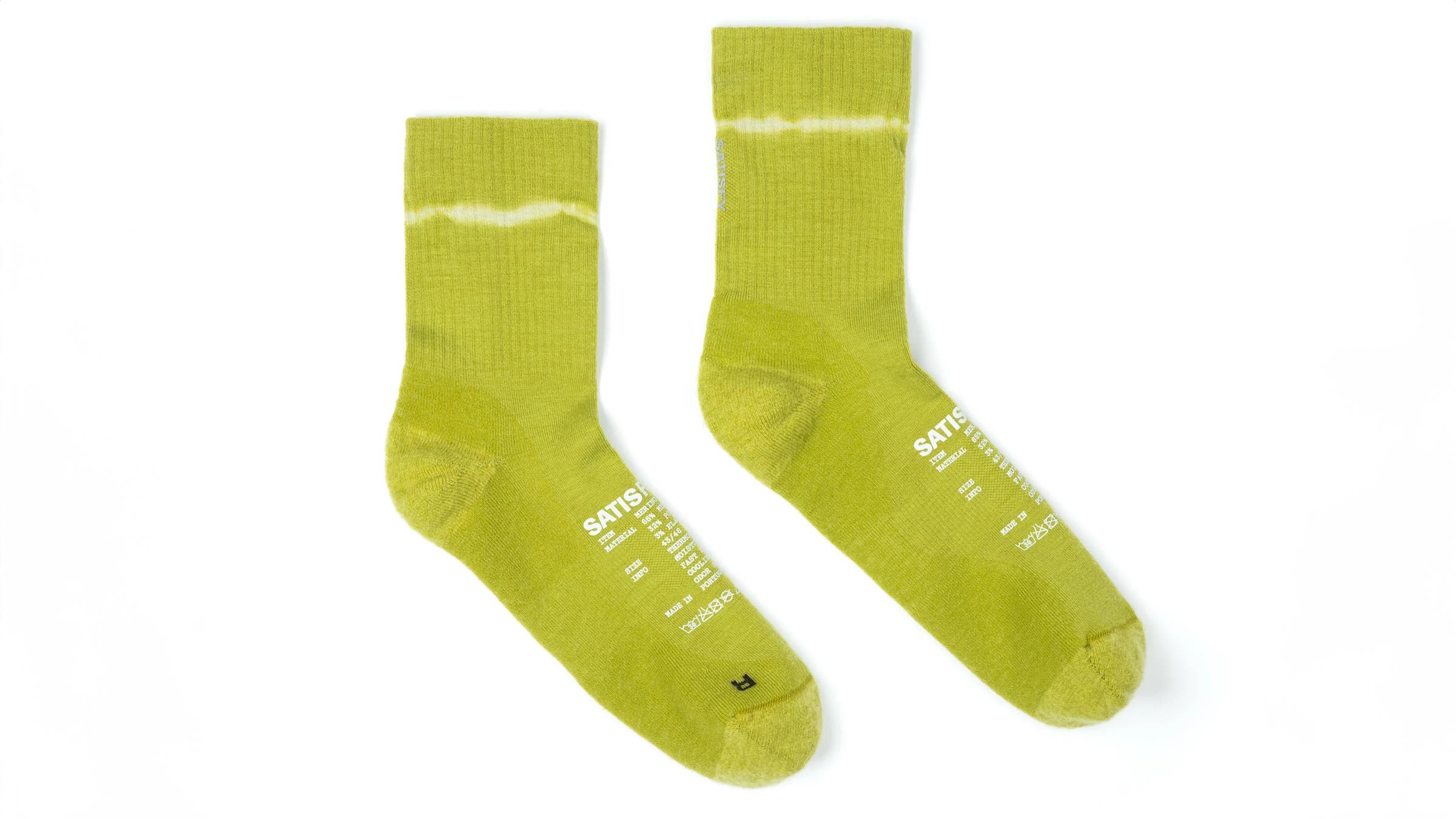 Satisfy Merino Tube running sock highlighter yellow on white background.