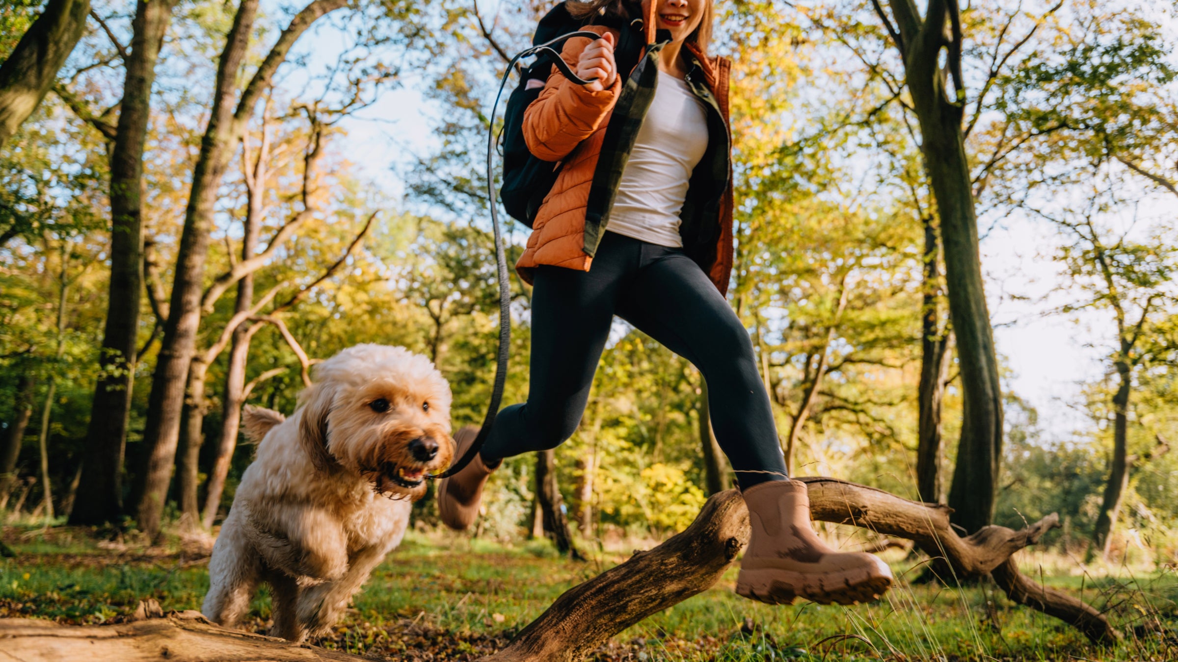 Woman and dog on hike