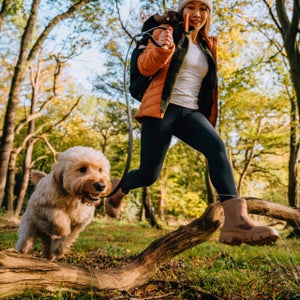 Woman and dog on hike