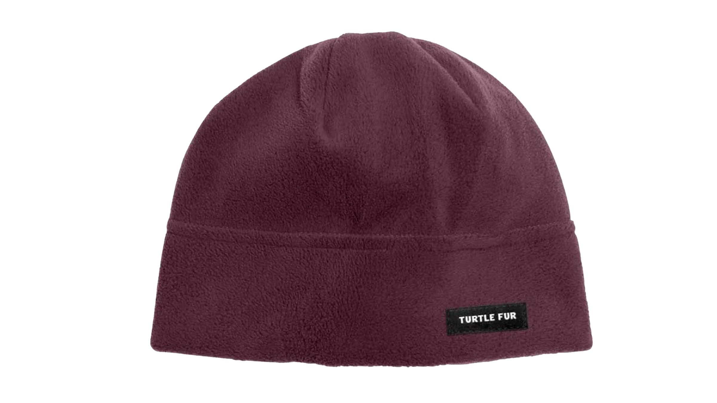 Turtle Fur Chelonia 150 fleece beanie burgundy on white background.