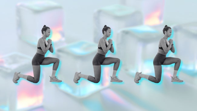 low impact workout on an chill ice background, person doing lunges