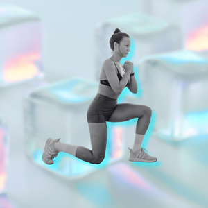 low impact workout on an chill ice background, person doing lunges