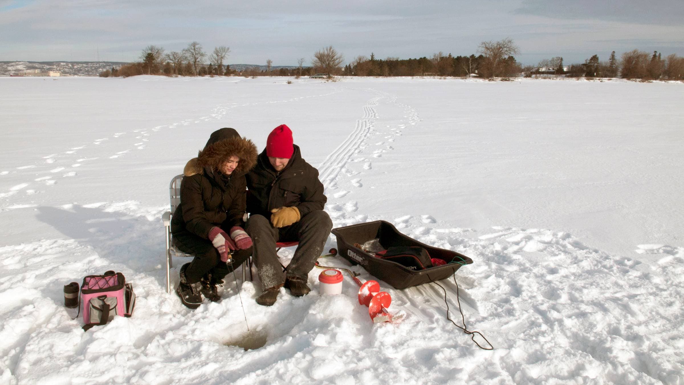 Ice fishing Duluth Harbor