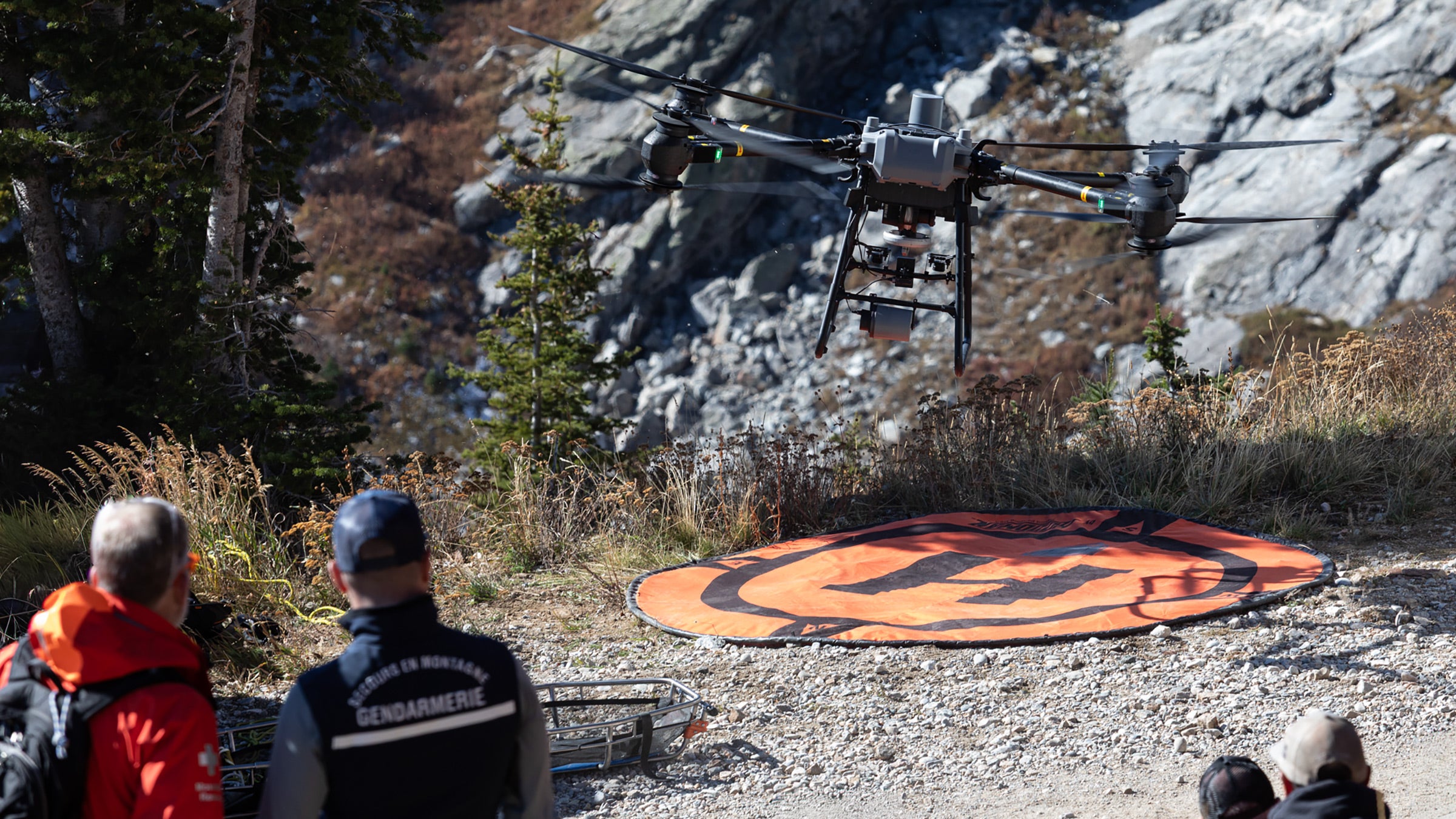 A rescue drone performs a demonstration at the SAR conference in Wyoming