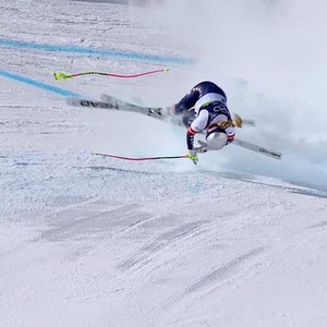 Lindsey Vonn of Team United States crashes during the Women's Downhill on day two of the Milano Cortina 2026 Winter Olympics at Tofane Alpine Skiing Centre on February 08, 2026, in Cortina d'Ampezzo, Italy.