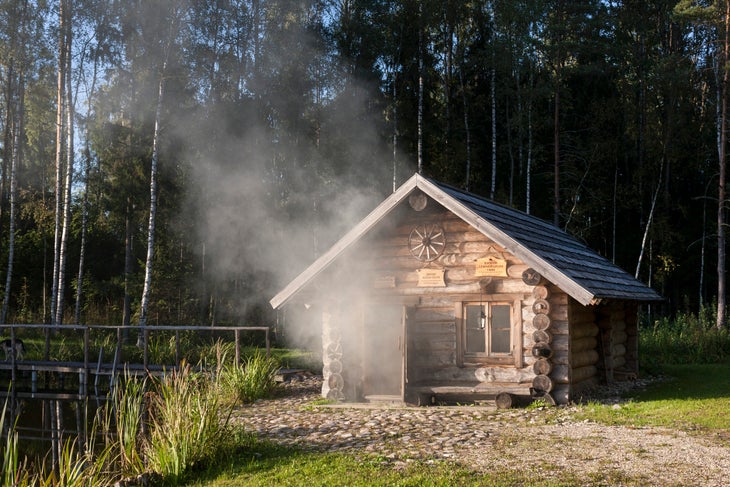 Estonia, wooden smoke sauna in Sokka holiday resort