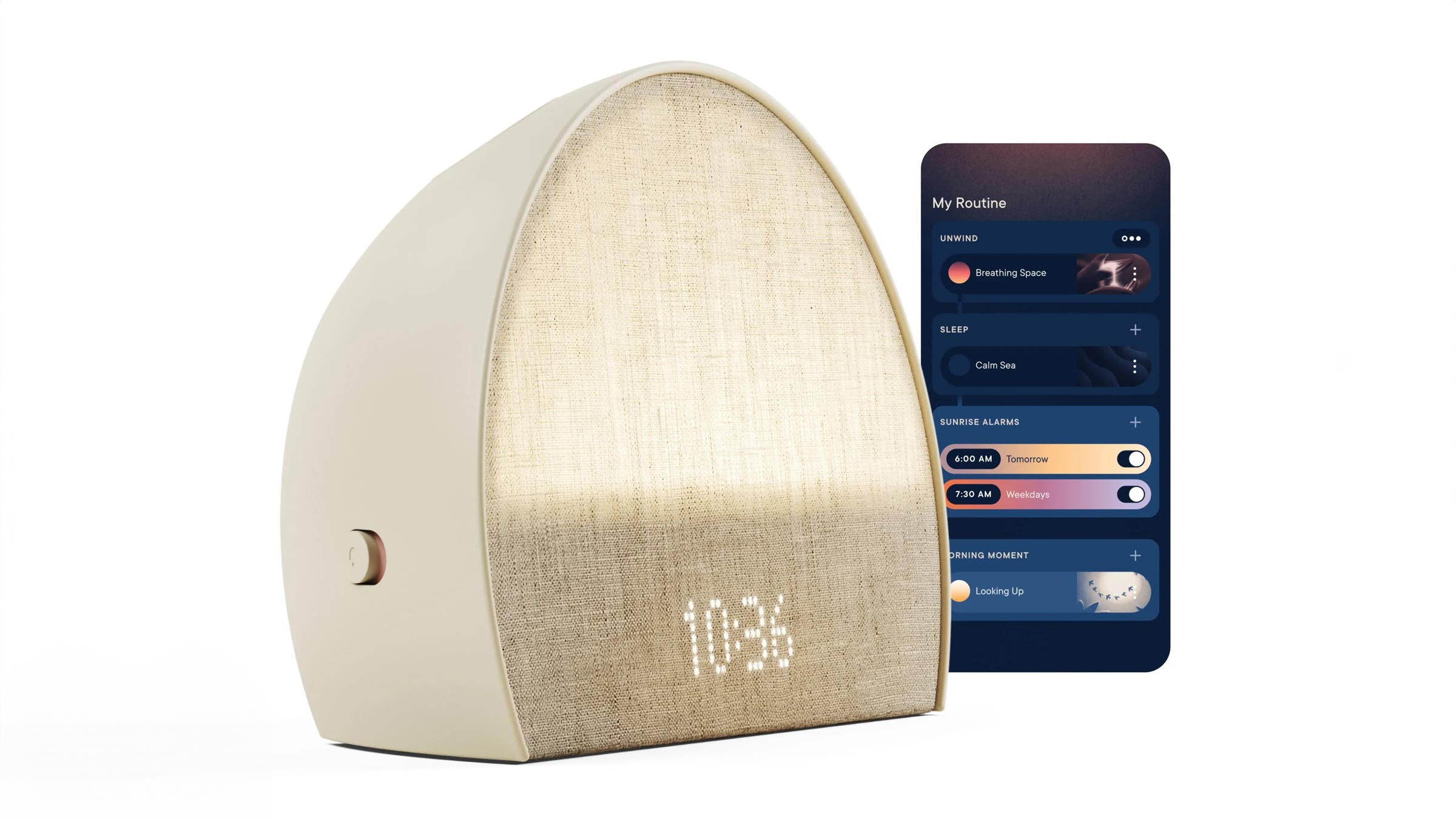 Hatch 2 natural light lamp tan on white background.