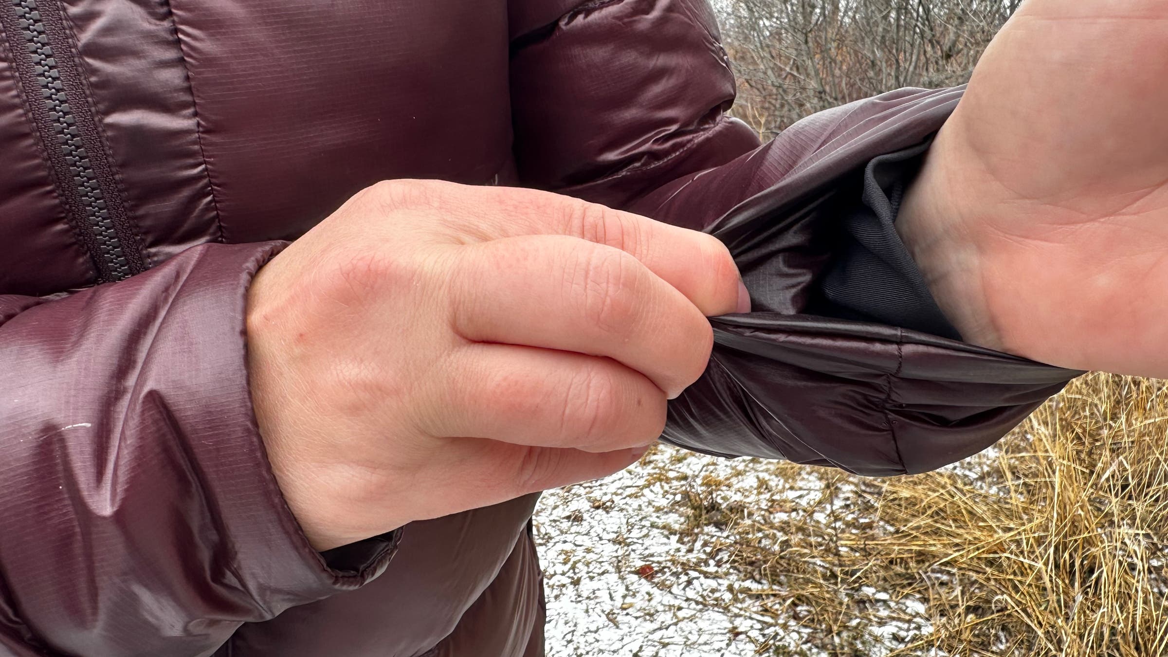 A look at the inside material of the Arc’teryx Cerium SV Down Puffer jacket.