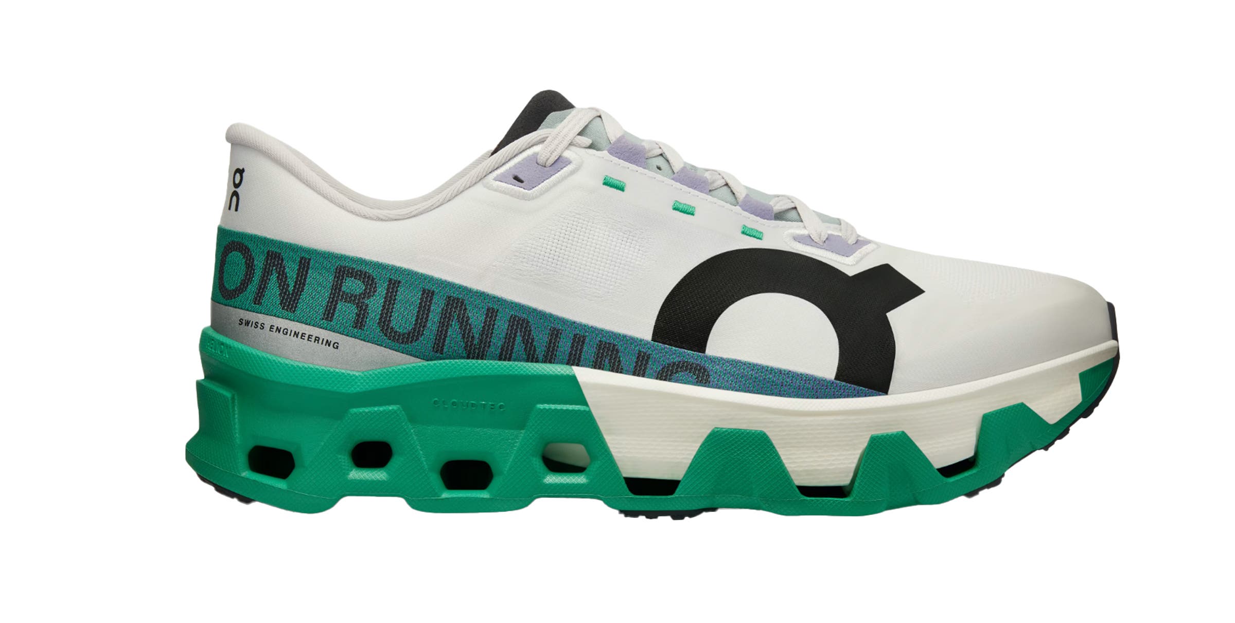 On Cloud Monster Hyper Running shoe green on white background.