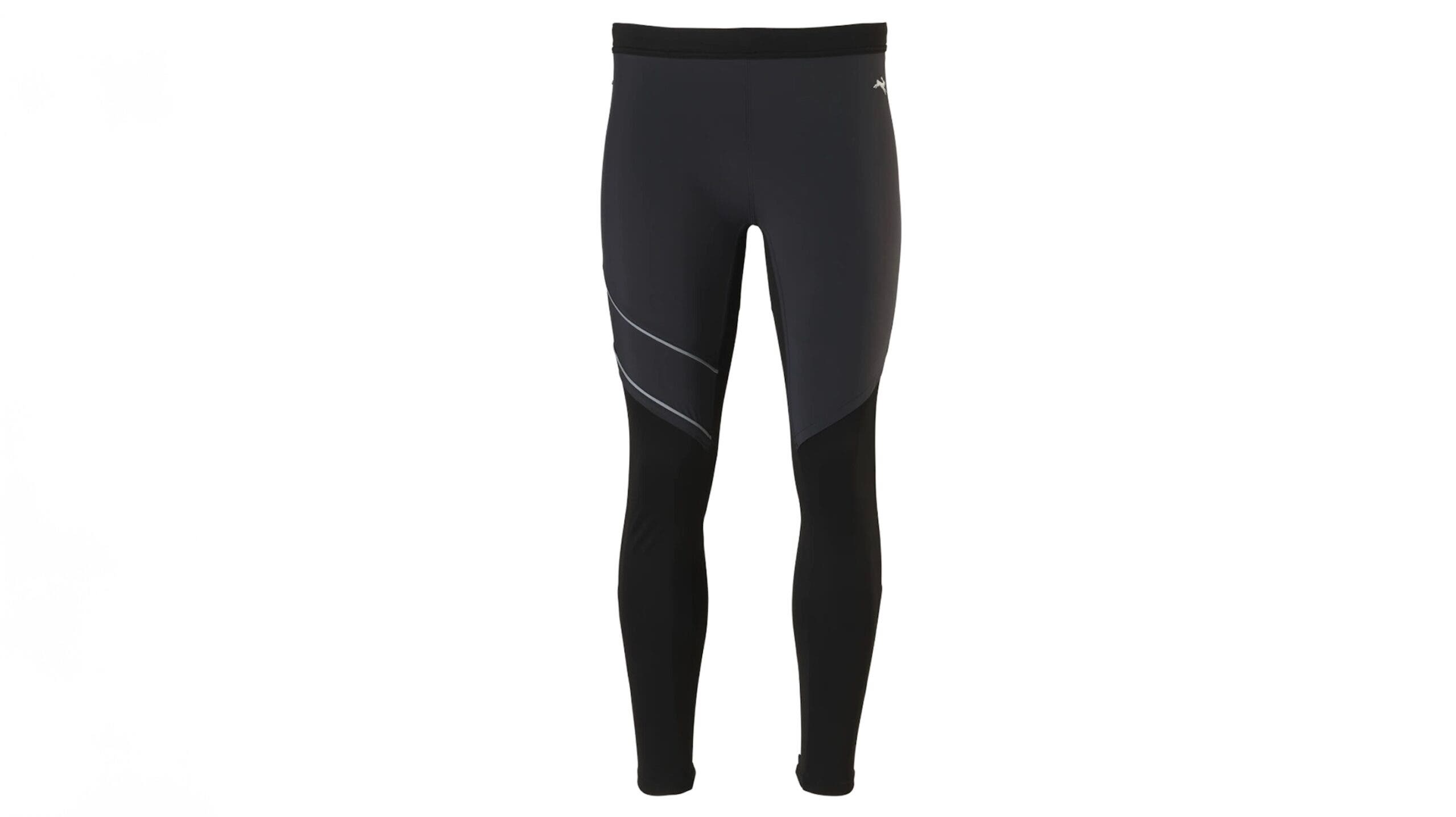 Tracksmith running tights black on white background.