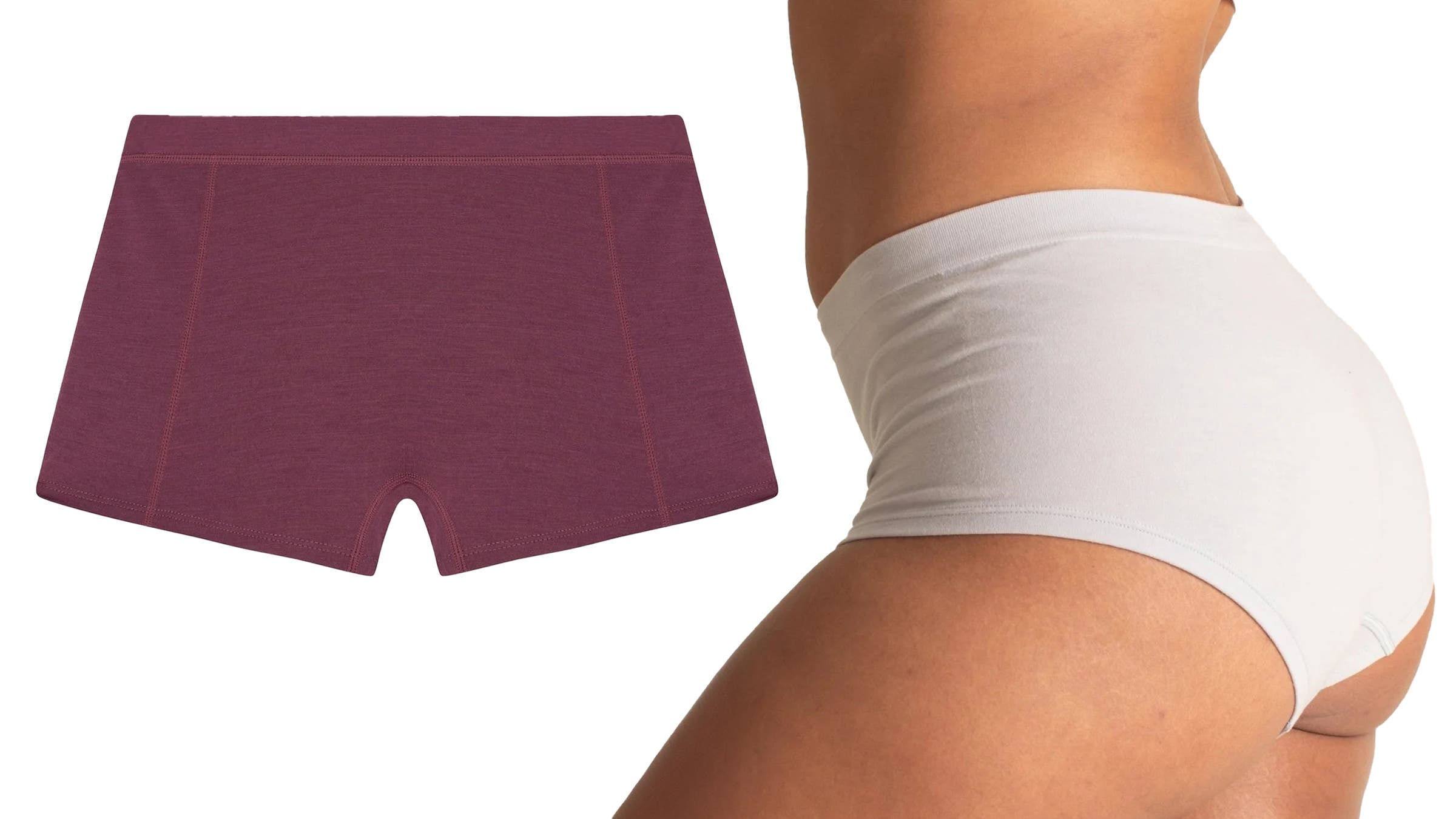 Women’s Ridge Merino Boy Short Underwear and Branwyn Essential Boyshort on white background