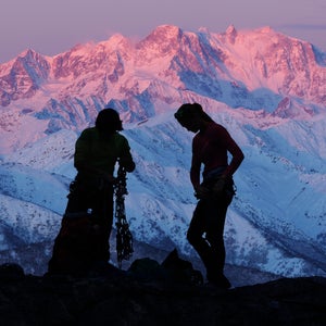couple in front of mountains