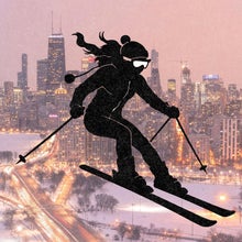 Skiing over Chicago skyline