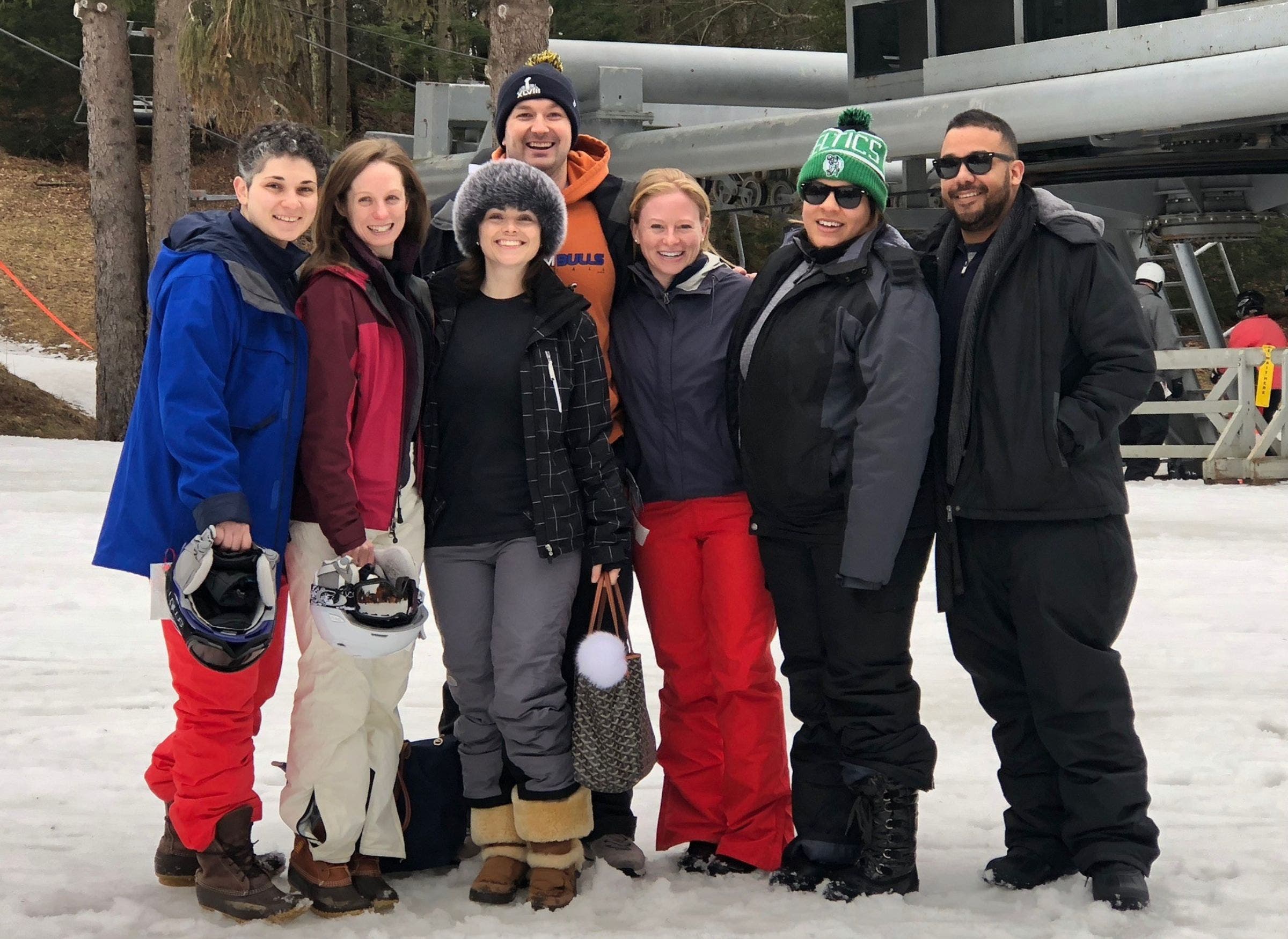 a group of friends at a ski resort