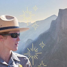 woman park ranger in front of Yosemite