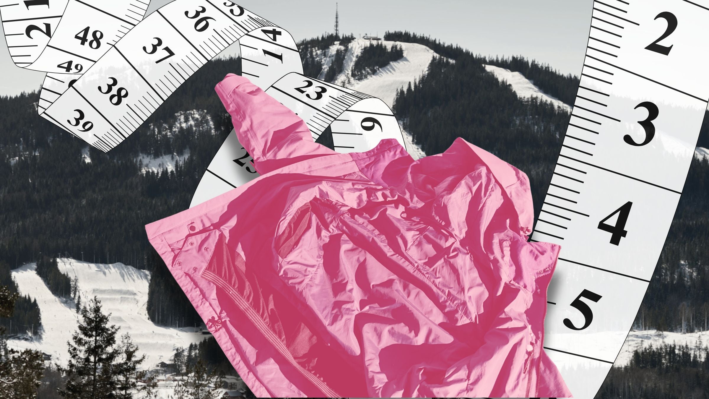 ski jacket on ski slopes with body measuring tape