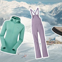 bibs, midlayer, boots, and pants