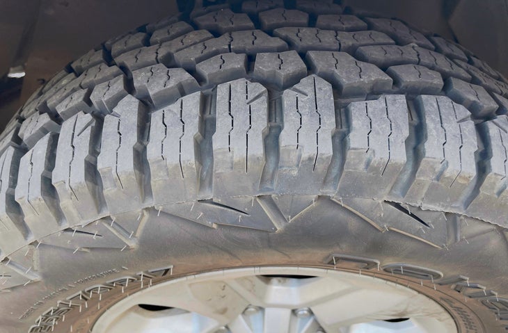 A closeup of the tread on the Nokian Tyres Outpost nAT
