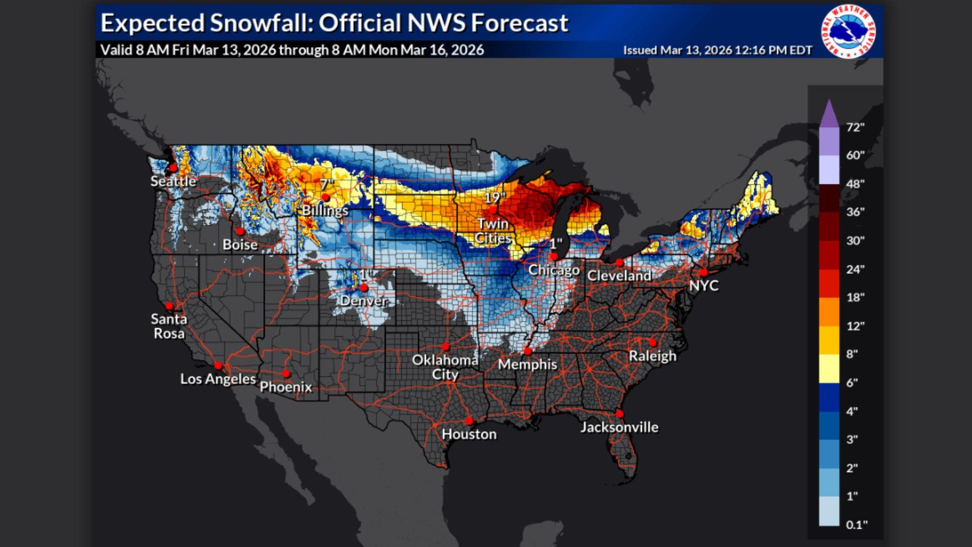 Anticipated national snowfall during the March megastorm