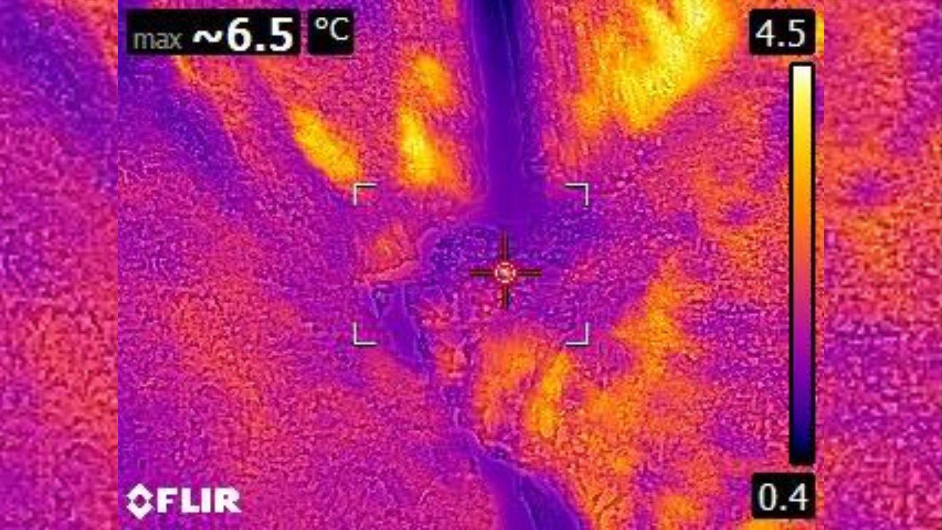Rescuers using a thermal camera from a helicopter to locate a missing dog in dense forest.