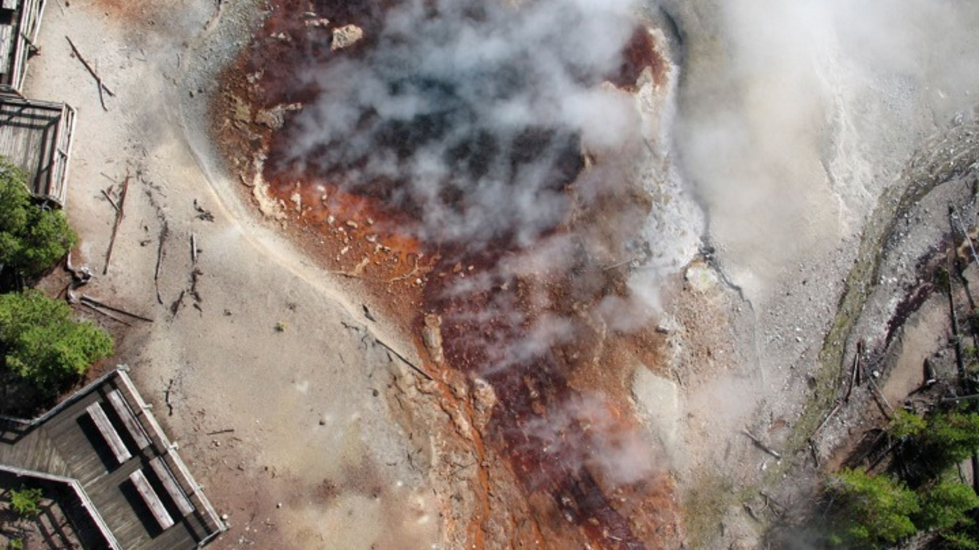 Aerial footage of Echinus Geyser in Yellowstone