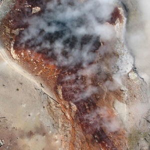 Aerial footage of Echinus Geyser in Yellowstone