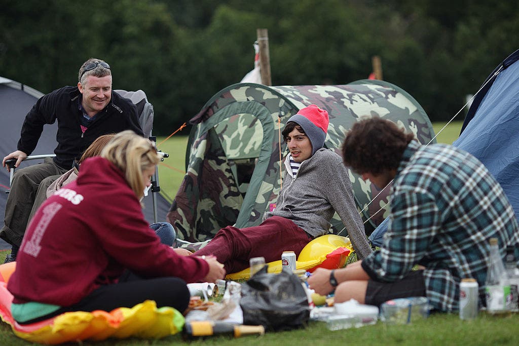 A family camps in the U.K.