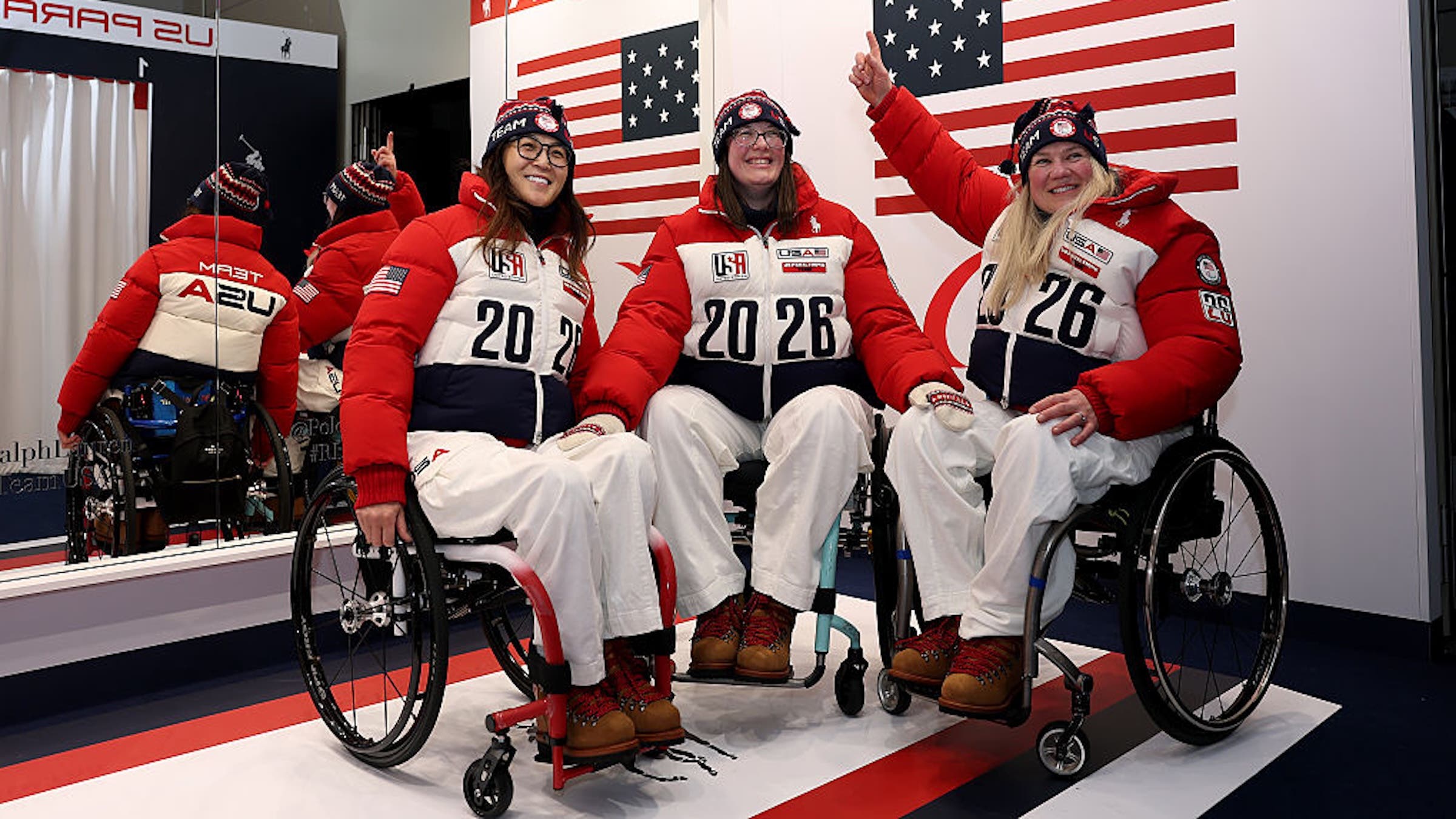 Wheelchair Curling athletes Oyuna Uranchimeg, Katie Verderber and Laura Dwyer at the Milan-Cortina 2026 Paralympics