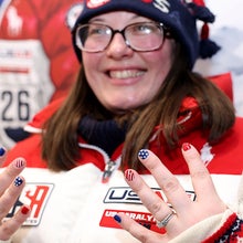 Wheelchair Curling athlete Katie Verderber shows off her Paralympic pained nails