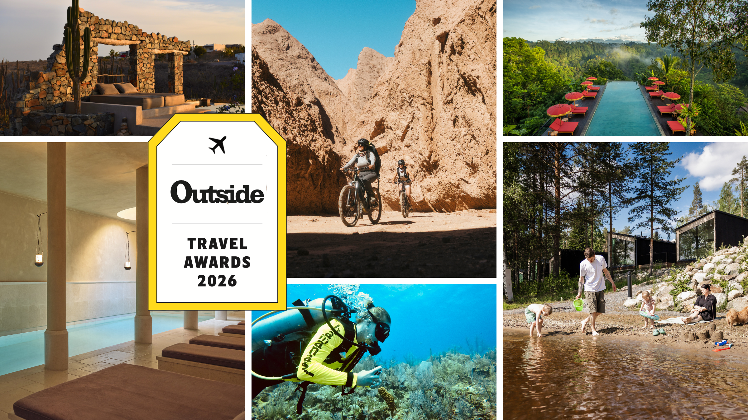 a collage of the 6 best international hotels for outside's travel awards 2026