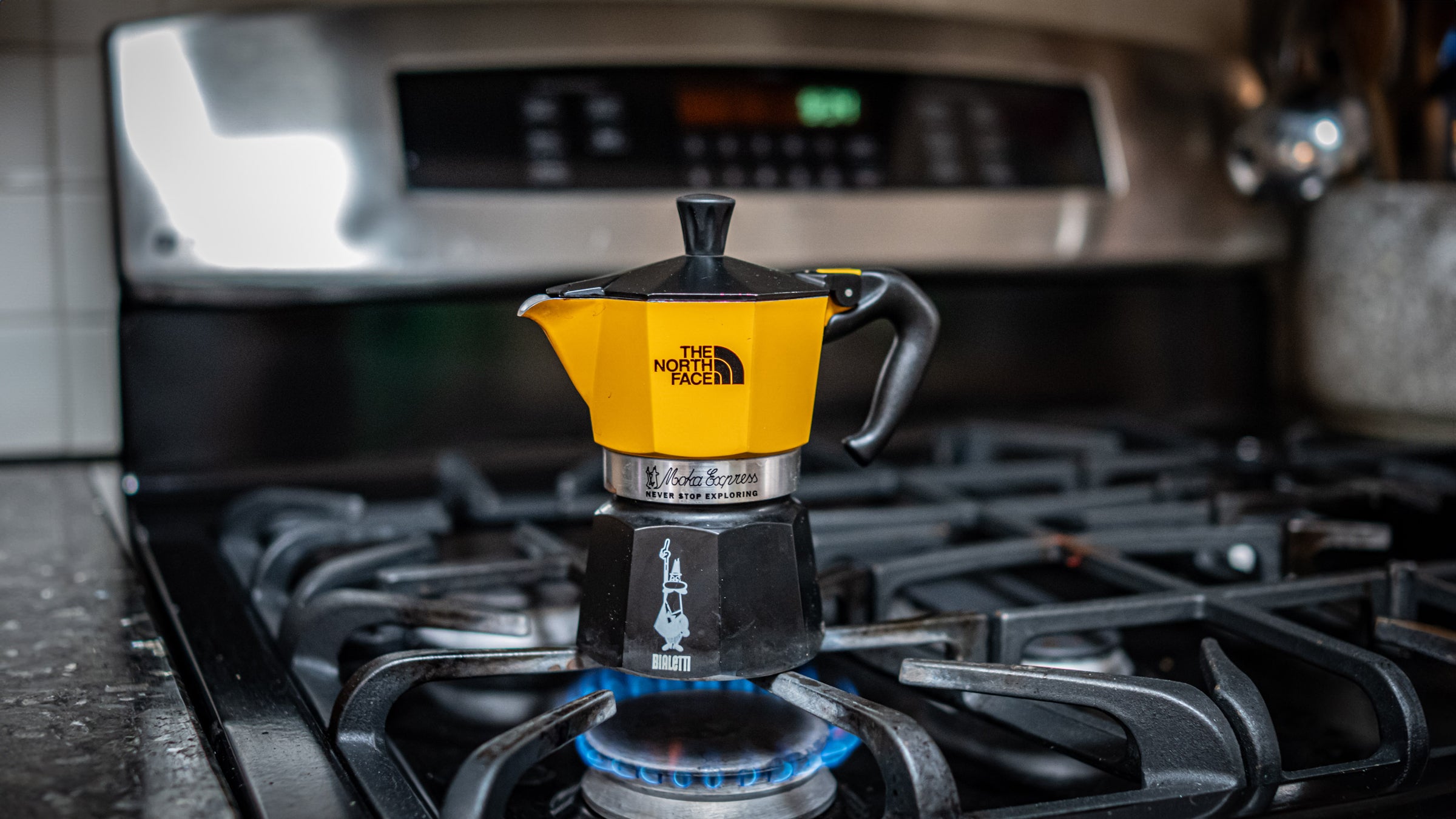 Bialetti Moka Pot 3-Cup on stovetop burner, an everyday coffee brewery for author Jakob Schiller.