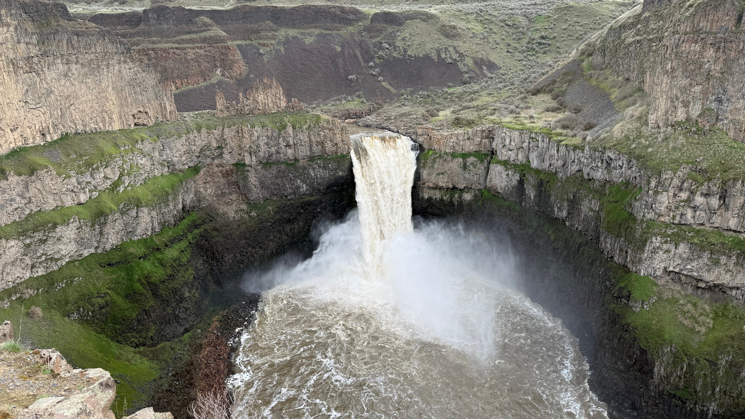 Palouse Falls in Palouse State Park in late March when the snowmelt is nearly at its peak