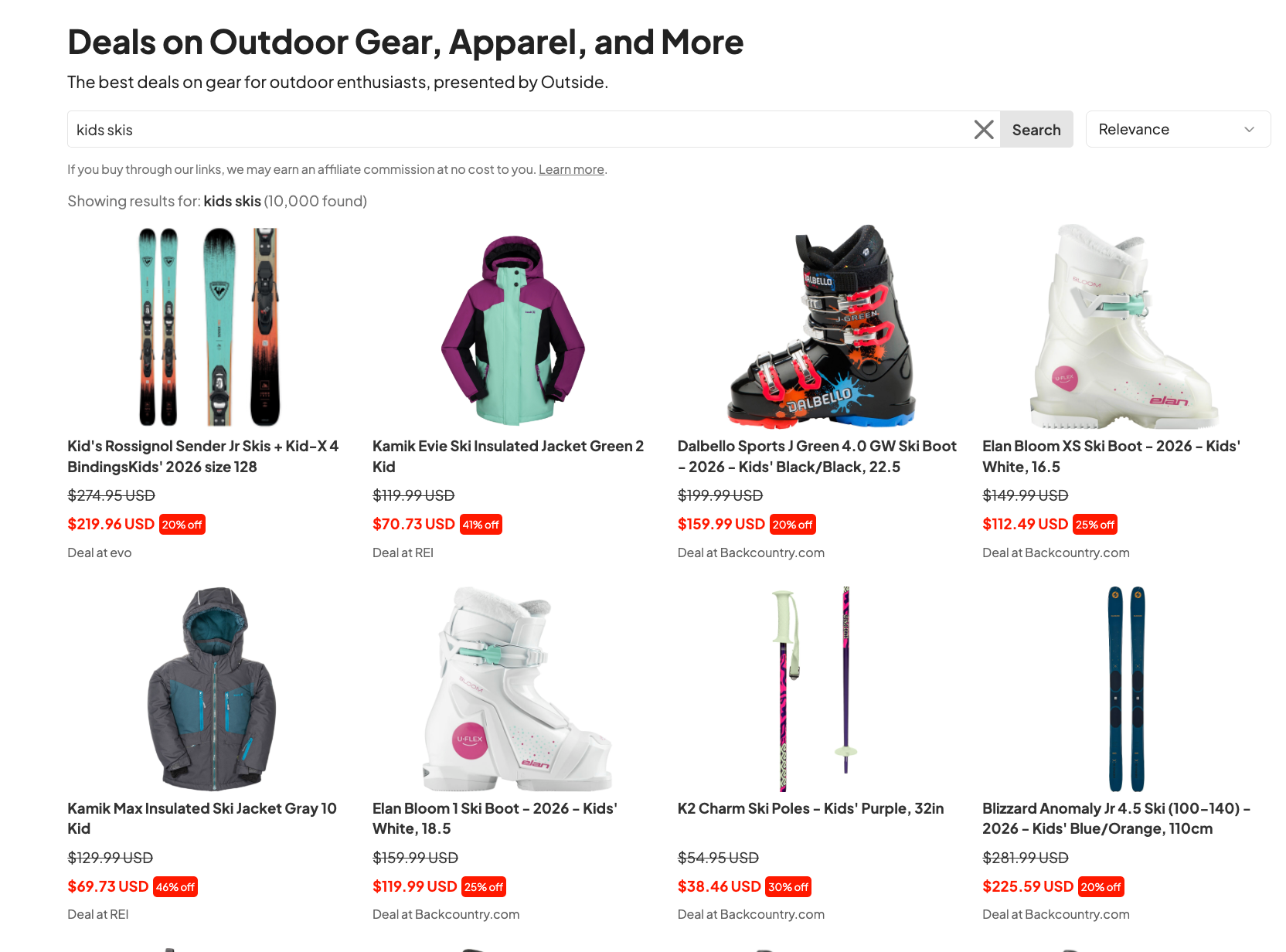 Find deals on kids skis with the Outside Deal Finder