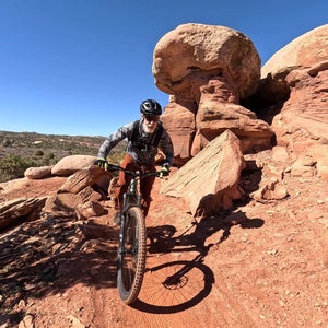 Graham Averill rides an e-bike on Getaway Trail's singletrack in Moab.