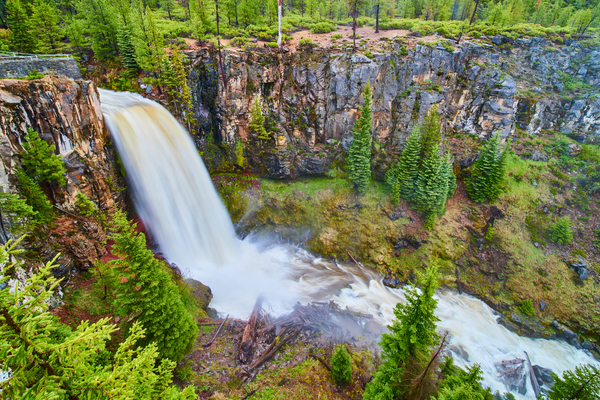 Tumalo Falls in Oregon rushing through pine forests