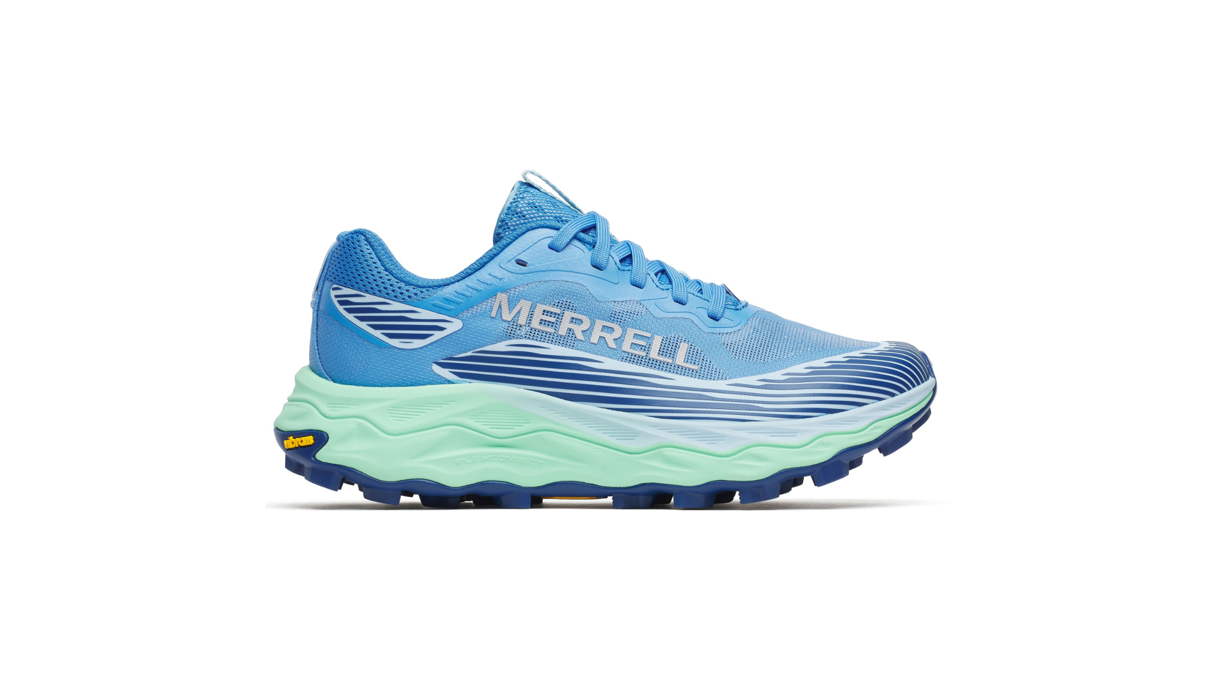 Merrell Peak Agility 6 trail running shoe in blue and mint green