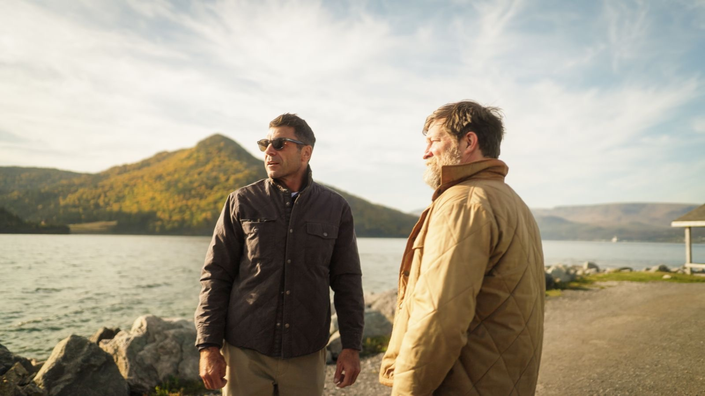 Josh Rosen and a local chef next to the water in Newfoundland