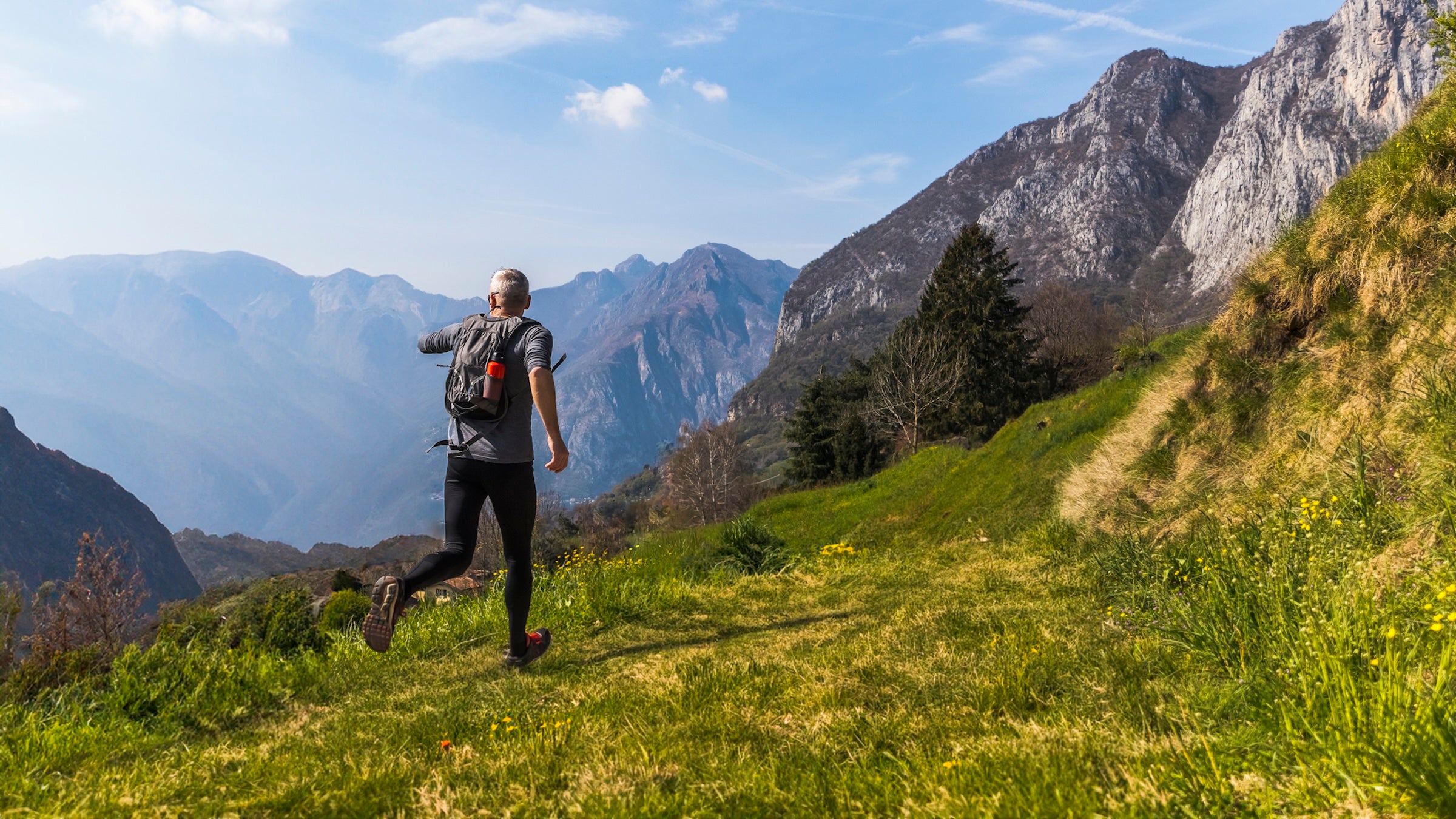 man running in mountains