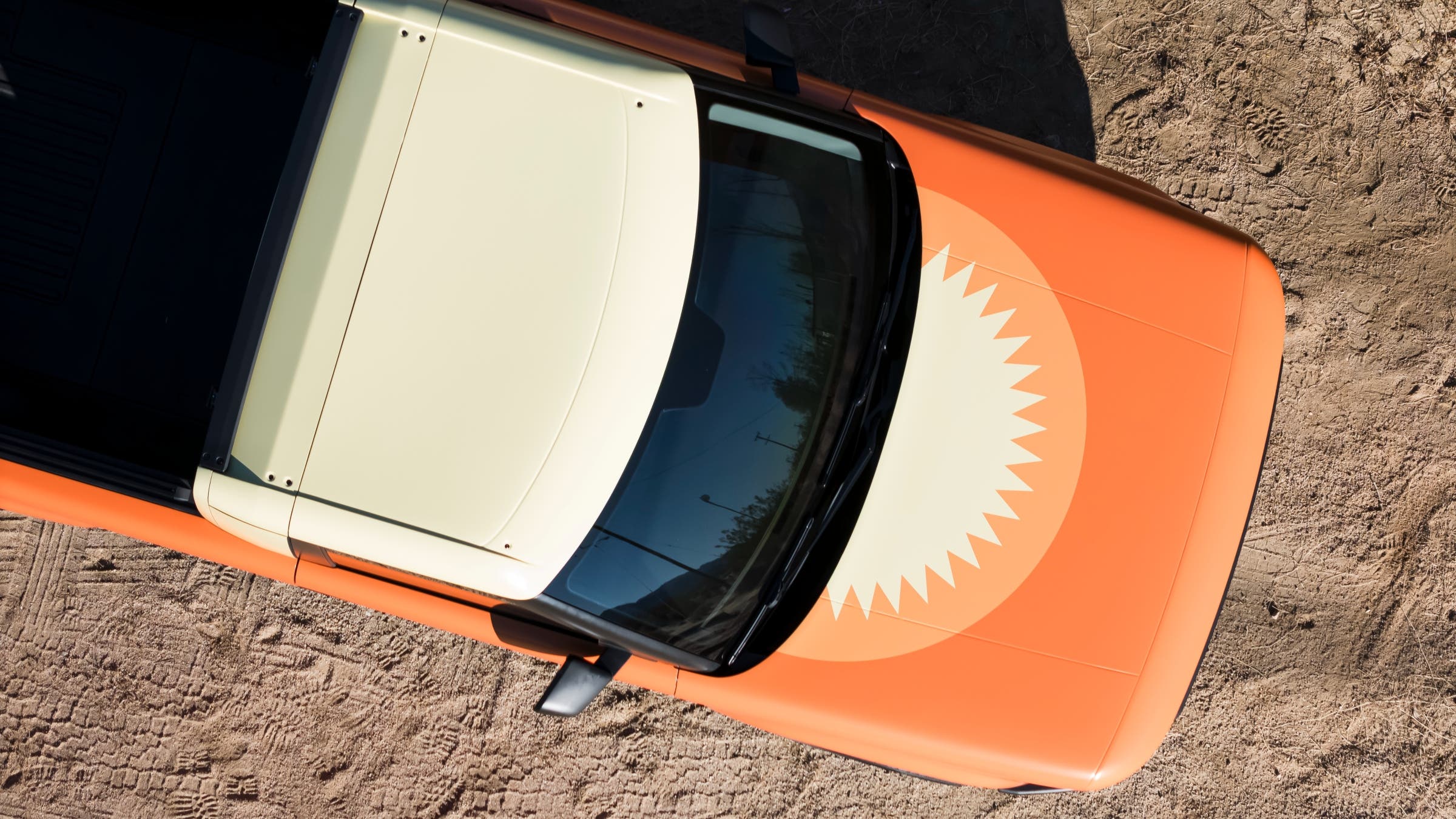 Above shot showing a sunburst design on the hood of the Slate truck.