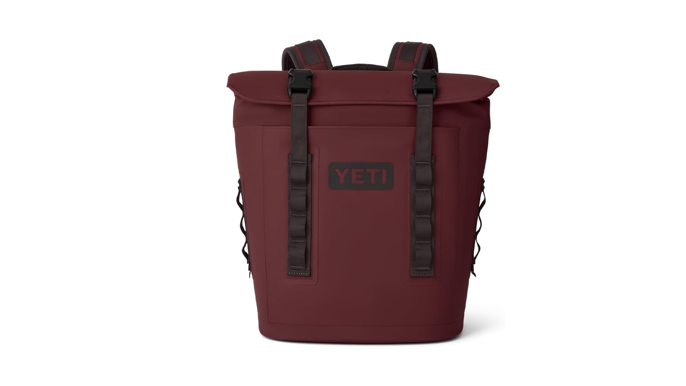 Front view of a YETI M-Series Soft Backpack Cooler in Wild Vine Red, perfect for hands-free hauling during an Amazon YETI sale.