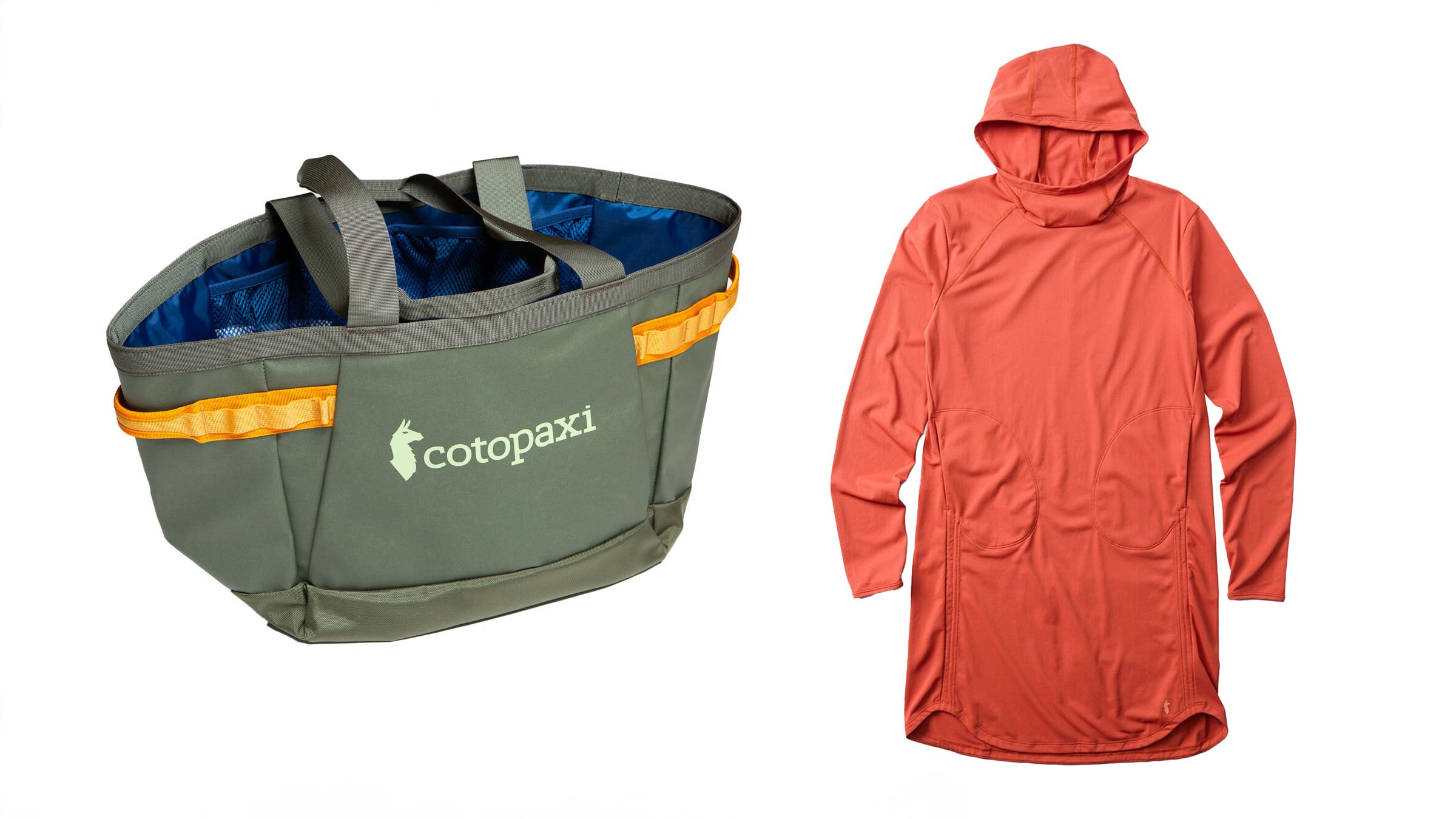 Cotopaxi Allpa 30L Gear Hauler Tote for carrying gear and Cotopaxi Sombra Sun Dress