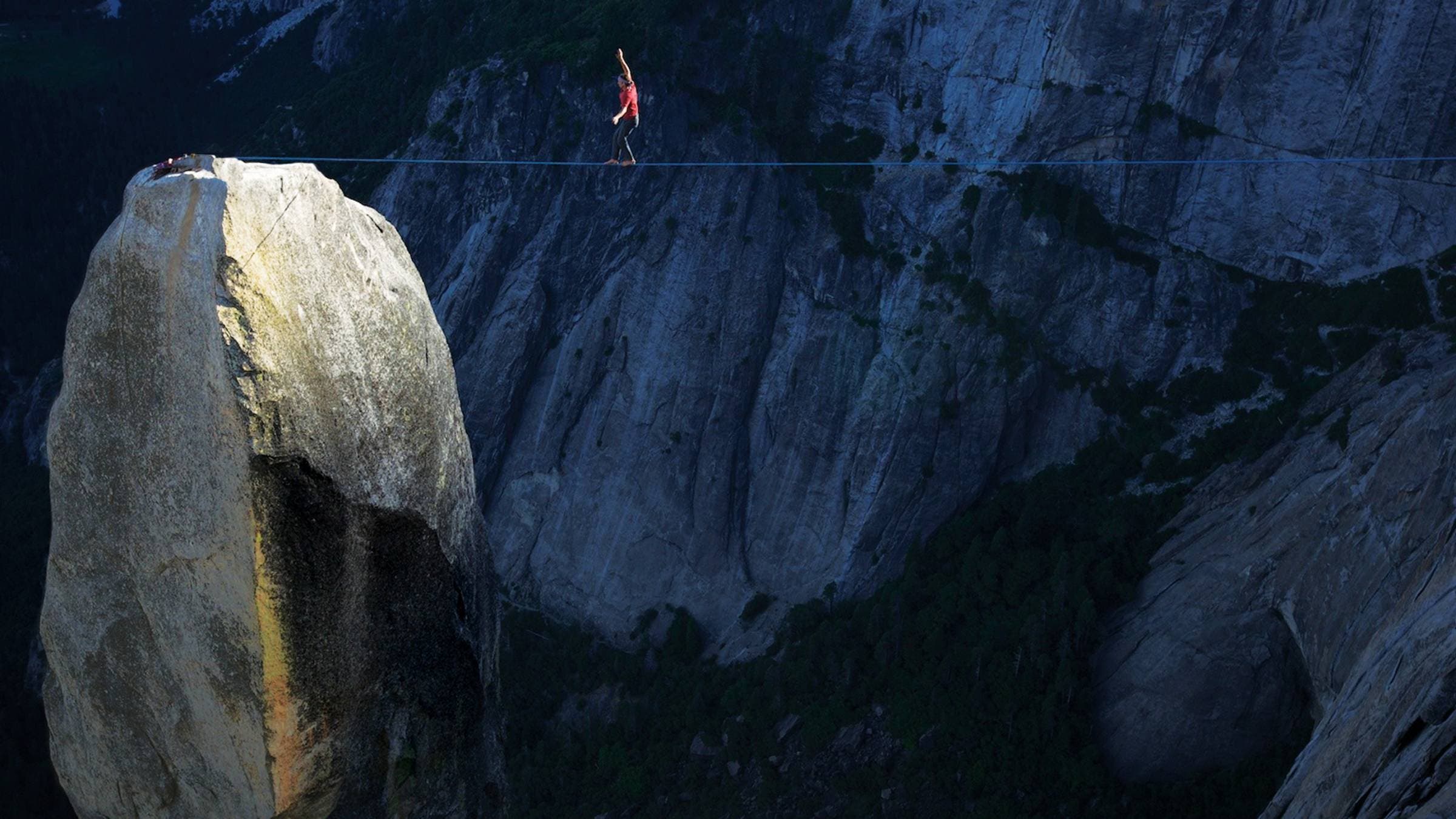 Potter highlines the famous Lost Arrow Spire in Yosemite National Park