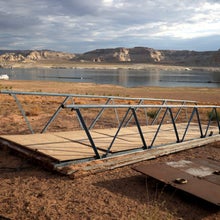 A boat dock sits on dry land near Lake Powell in 2021
