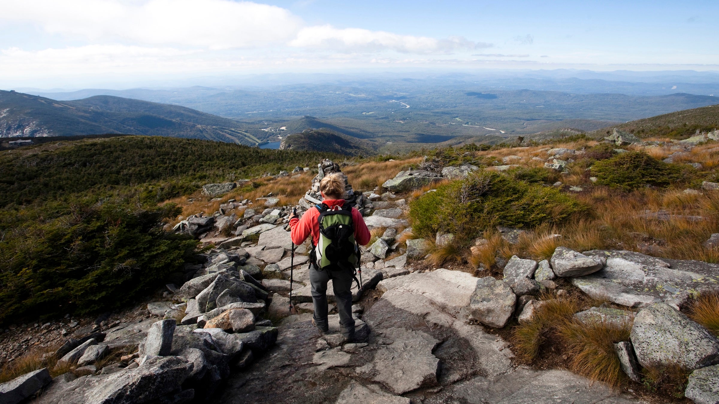 An hiker pictured along the Franconia Ridge Trail